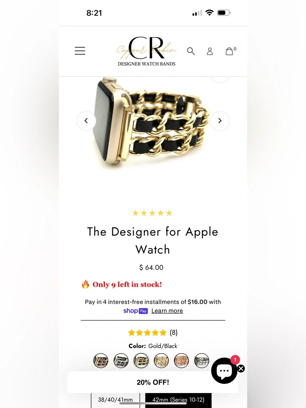 Gold and Black Chain-Link Watch Band for Smartwatch